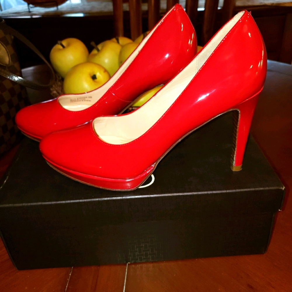 Cole Haan patent red leather platform heels